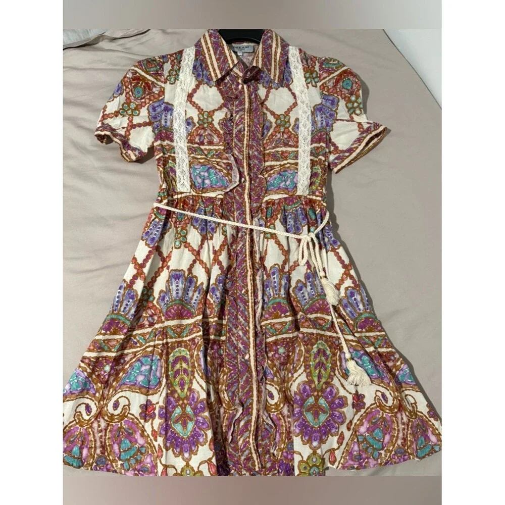 Dream Catcher Women’s Colorful Paisley Poly Mini Shirtdress Size 34 / XS
